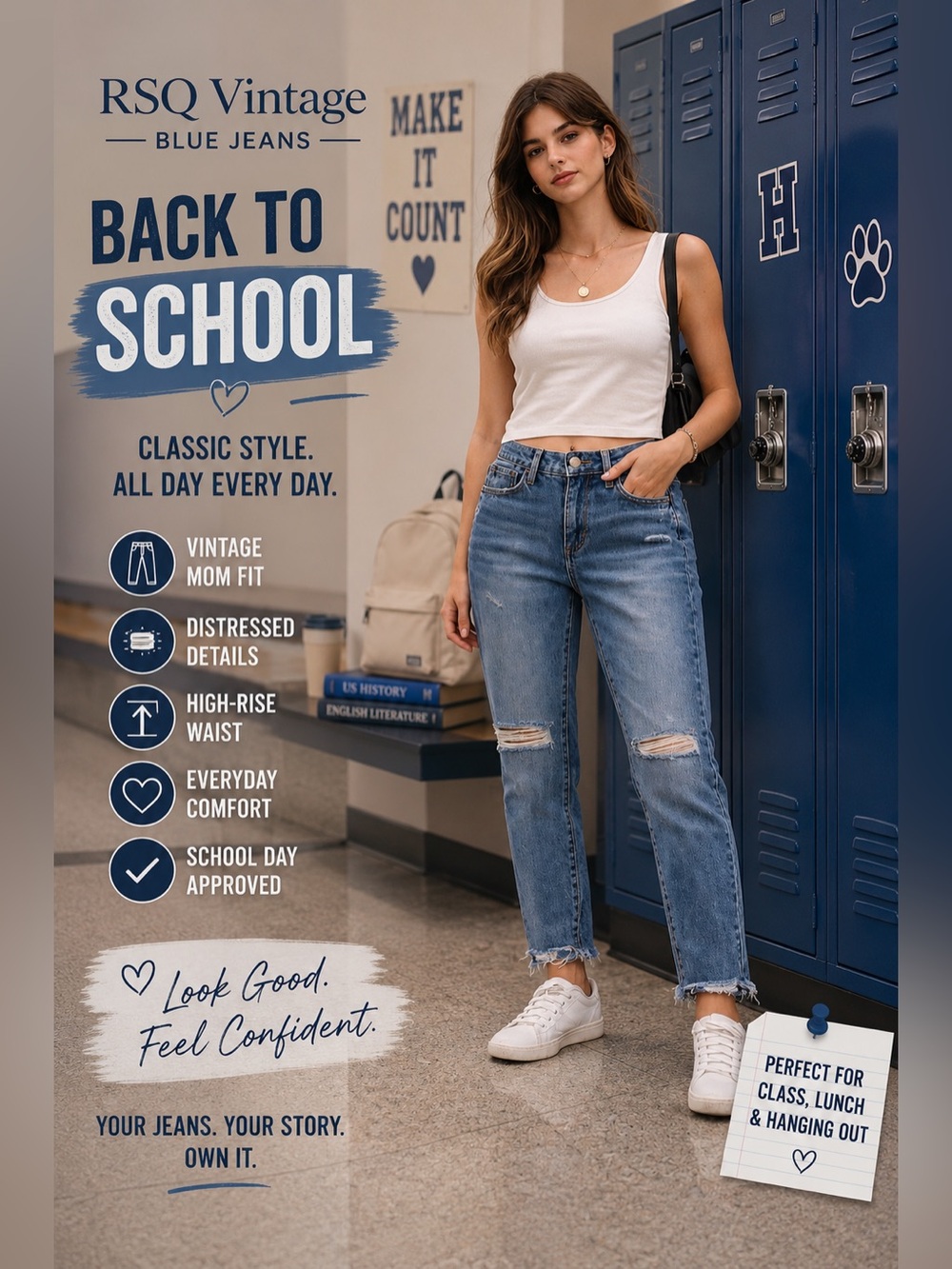 🏫RSQ Vintage Mom Jeans – Size 27 | Distressed High-Rise Denim📚